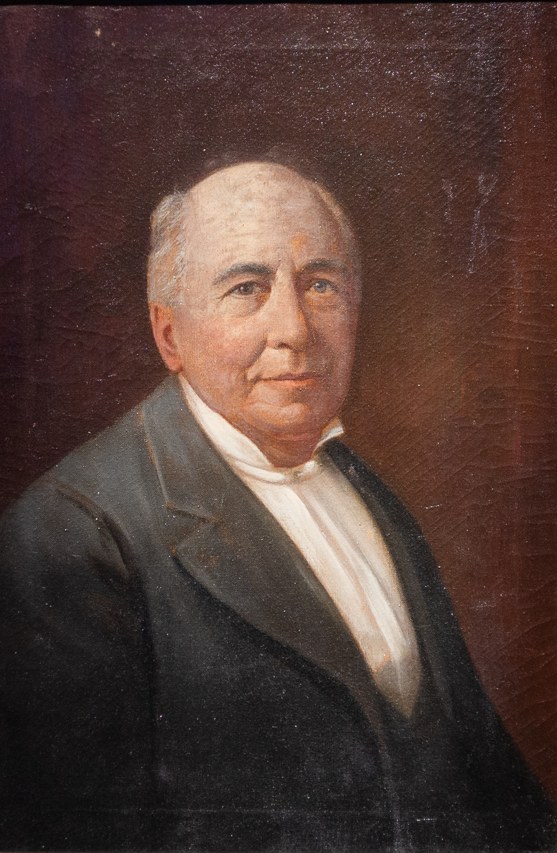 Period oil painting portrait of an older man, known as William Driver, in a dark suit with white shirt, facing slightly right, neutral expression. 